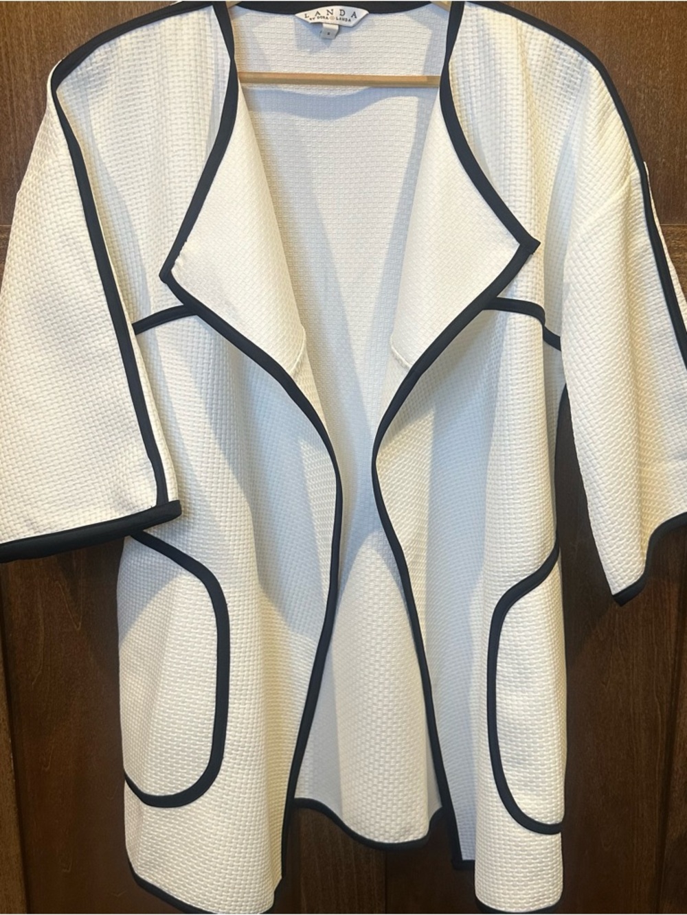Landa White Open-Front Blazer with Black Trim